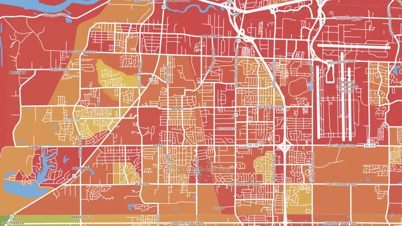White Haven-Coro Lake, Memphis, TN Map of Vehicle Theft Rates