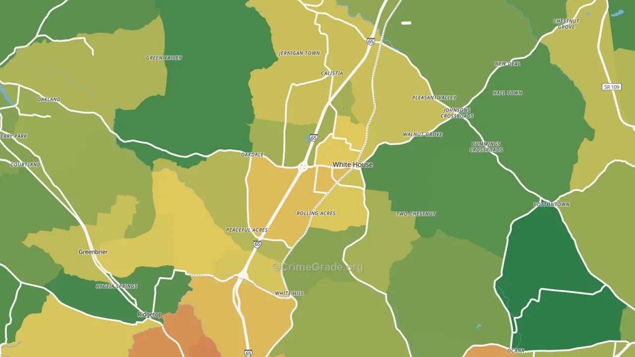 White House, TN Map of Vehicle Theft Rates