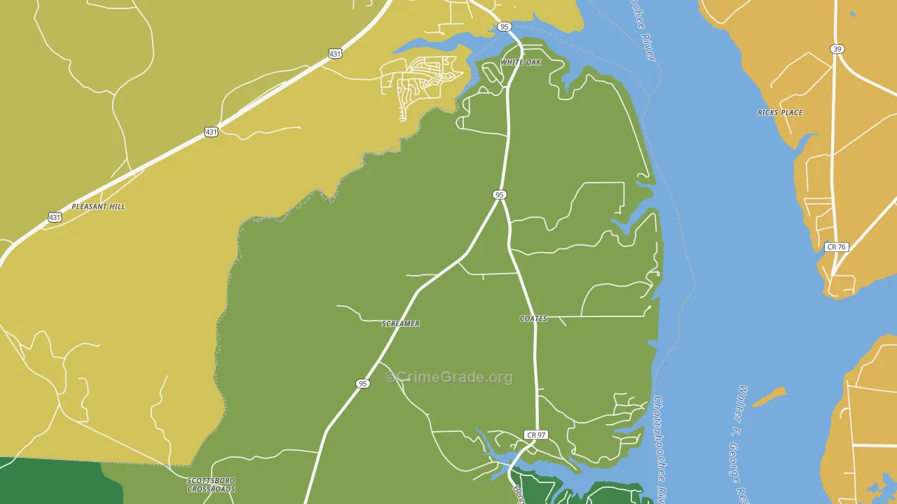 White Oak, AL Map of Vehicle Theft Rates