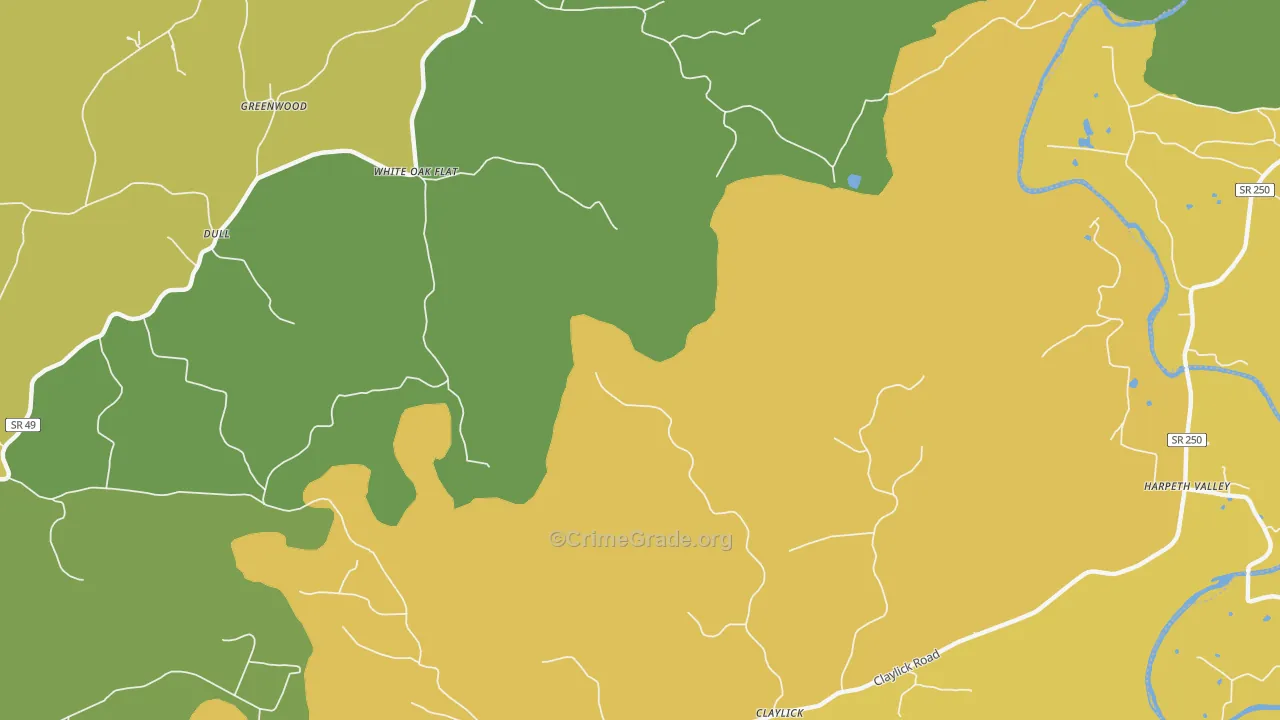 White Oak Flat, TN Map of Vehicle Theft Rates