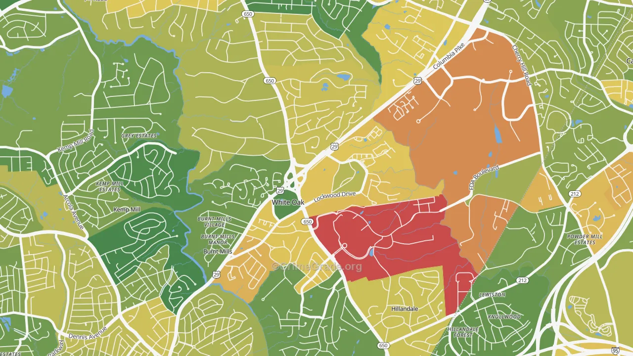 White Oak, MD Map of Vehicle Theft Rates