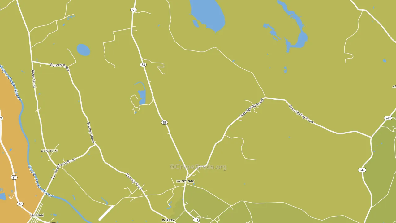 White Oak, NC Map of Vehicle Theft Rates