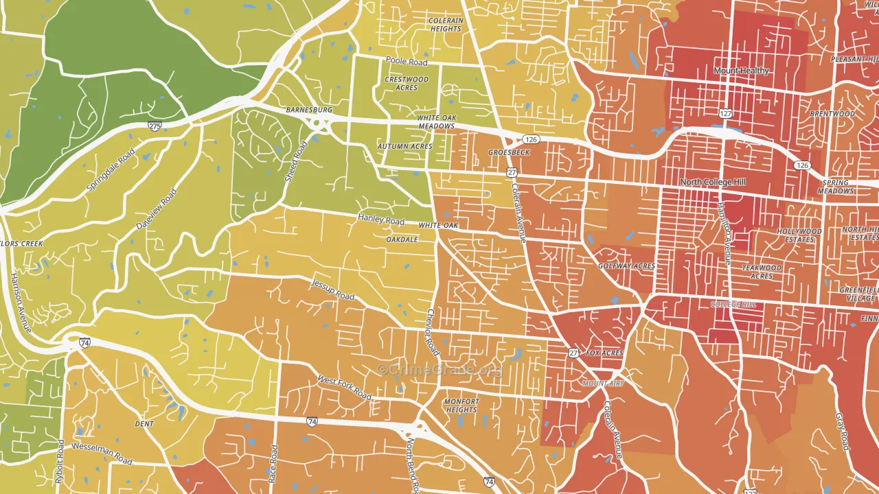 White Oak, OH Map of Vehicle Theft Rates