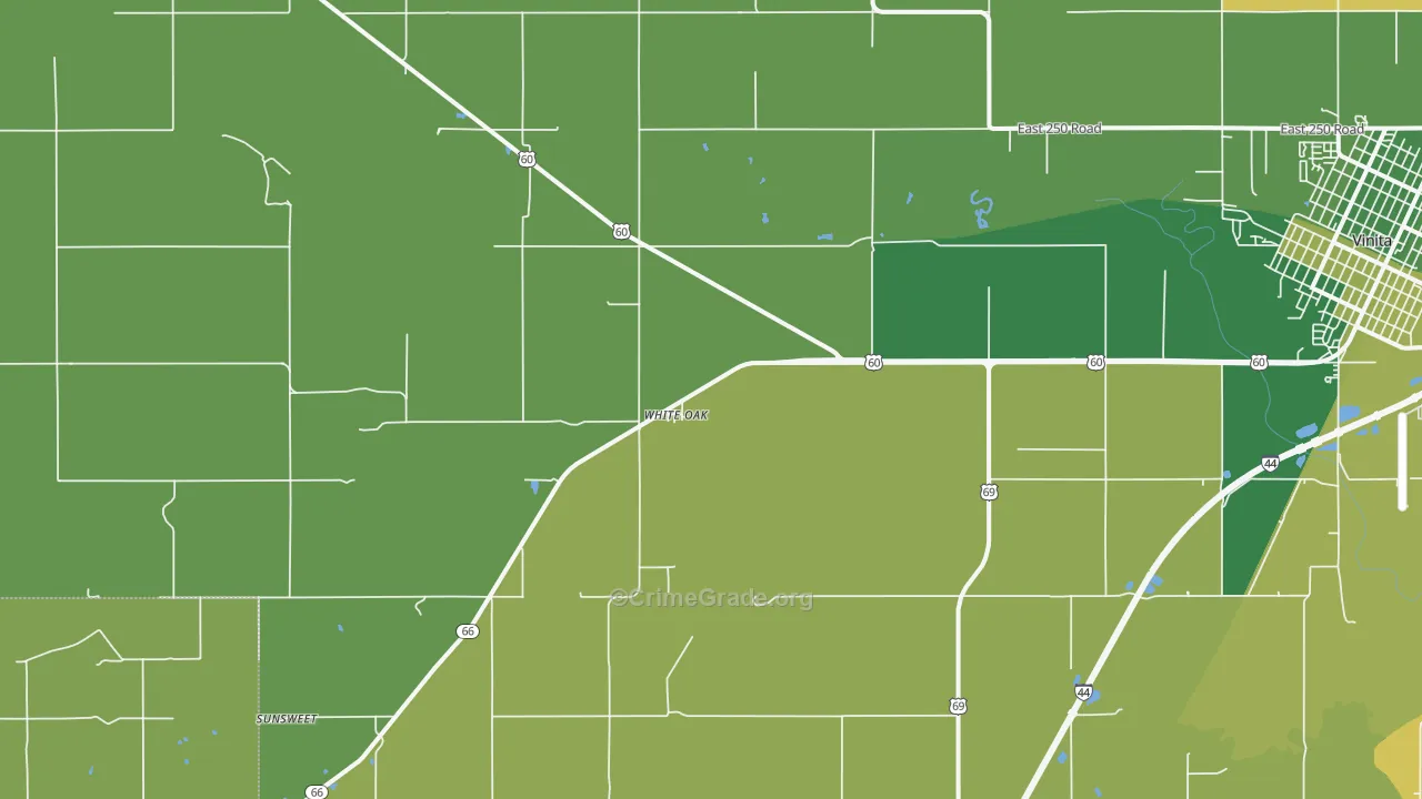 White Oak, OK Map of Vehicle Theft Rates