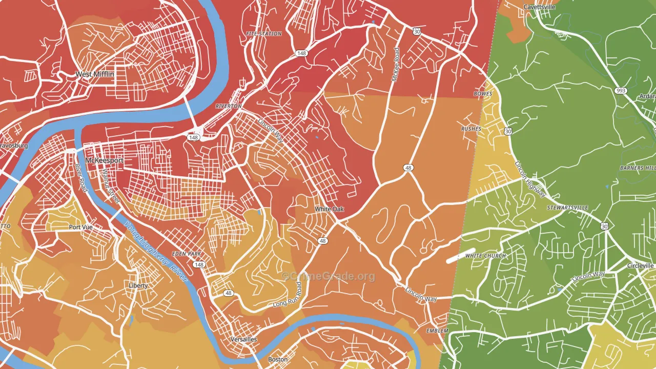 White Oak, PA Map of Vehicle Theft Rates