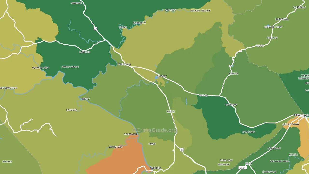 White Oak, TN Map of Vehicle Theft Rates