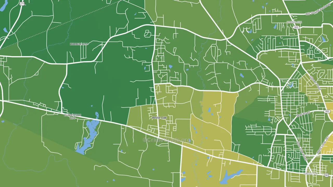 White Oak, TX Map of Vehicle Theft Rates