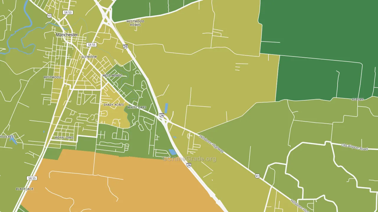 White Oaks, TN Map of Vehicle Theft Rates