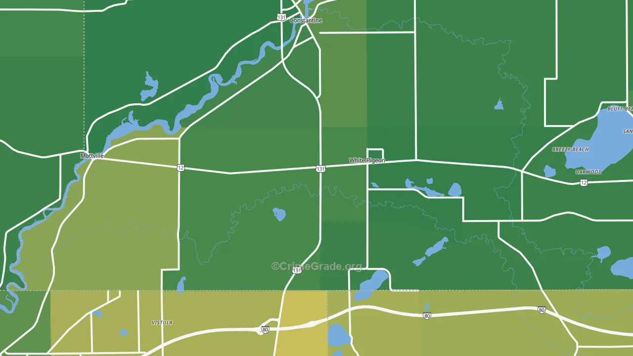White Pigeon, MI Map of Vehicle Theft Rates