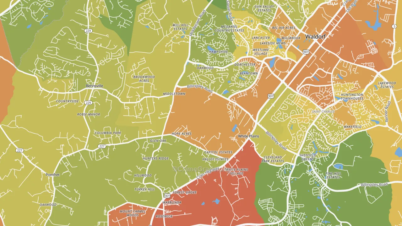 White Plains, MD Map of Vehicle Theft Rates