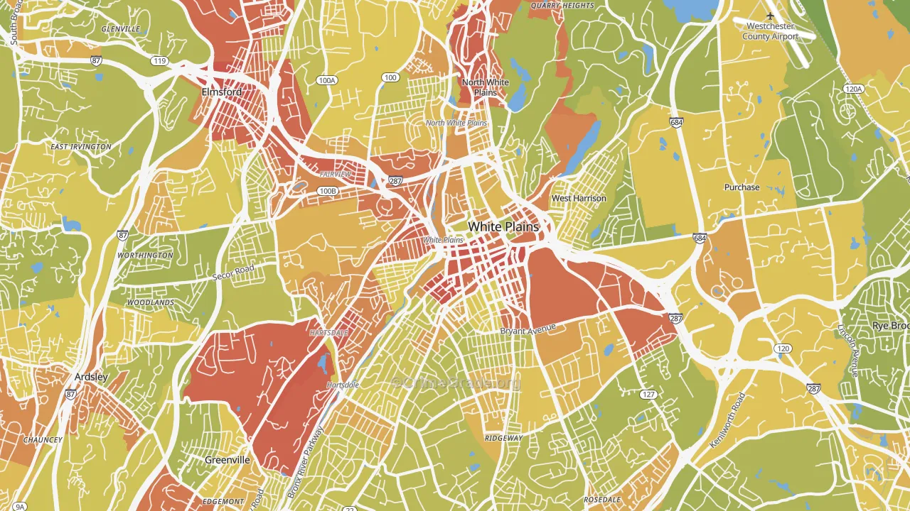 White Plains, NY Map of Vehicle Theft Rates