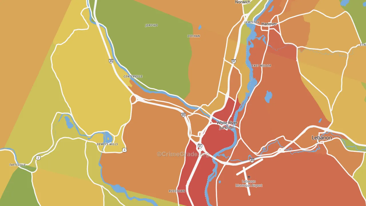 White River Junction, VT Map of Vehicle Theft Rates