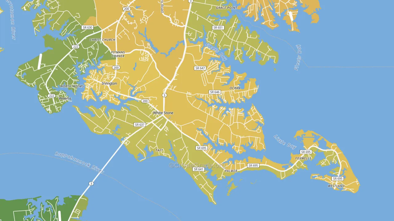 White Stone, VA Map of Vehicle Theft Rates