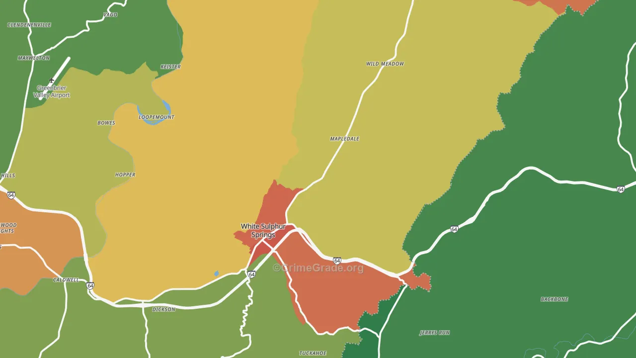White Sulphur Springs, WV Map of Vehicle Theft Rates