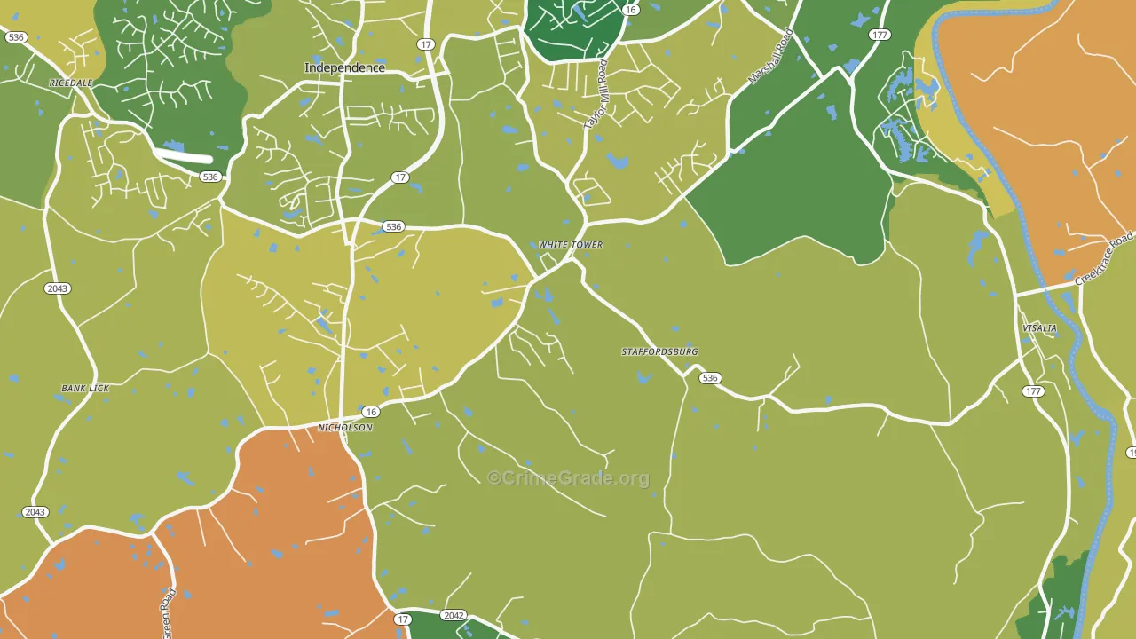 White Tower, KY Map of Vehicle Theft Rates