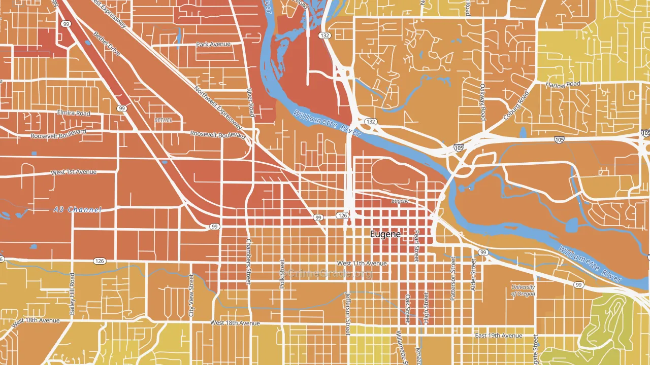 Whiteaker, Eugene, OR Map of Vehicle Theft Rates