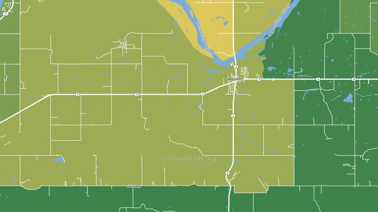 Whitefield, OK Map of Vehicle Theft Rates