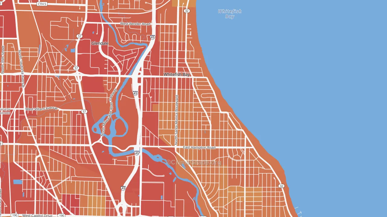 Whitefish Bay, WI Map of Vehicle Theft Rates