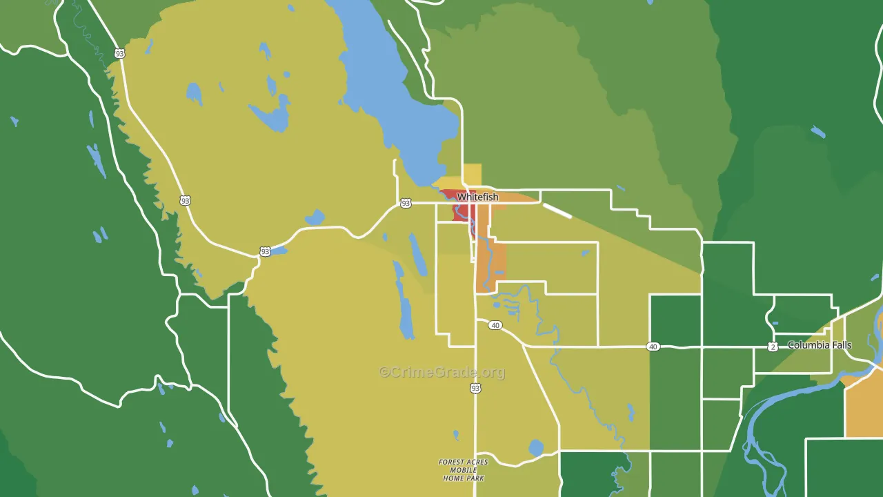 Whitefish, MT Map of Vehicle Theft Rates