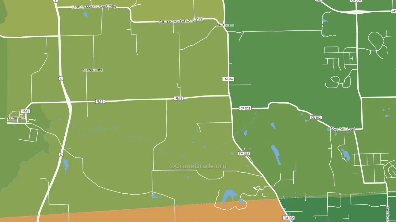 Whitehall, TX Map of Vehicle Theft Rates