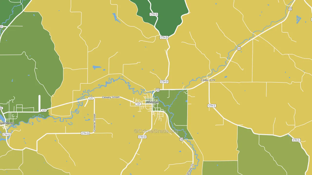 Whitehall, WI Map of Vehicle Theft Rates