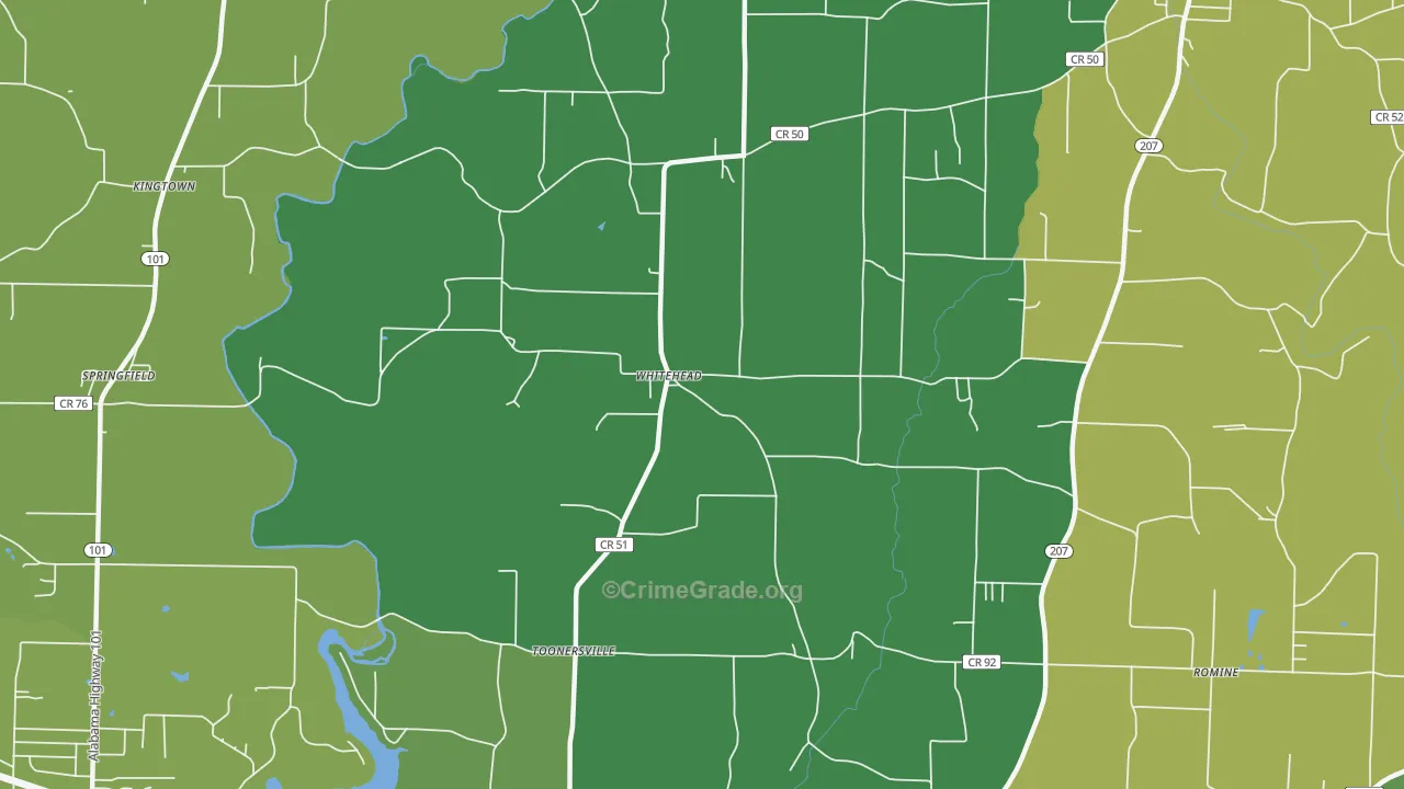 Whitehead, AL Map of Vehicle Theft Rates