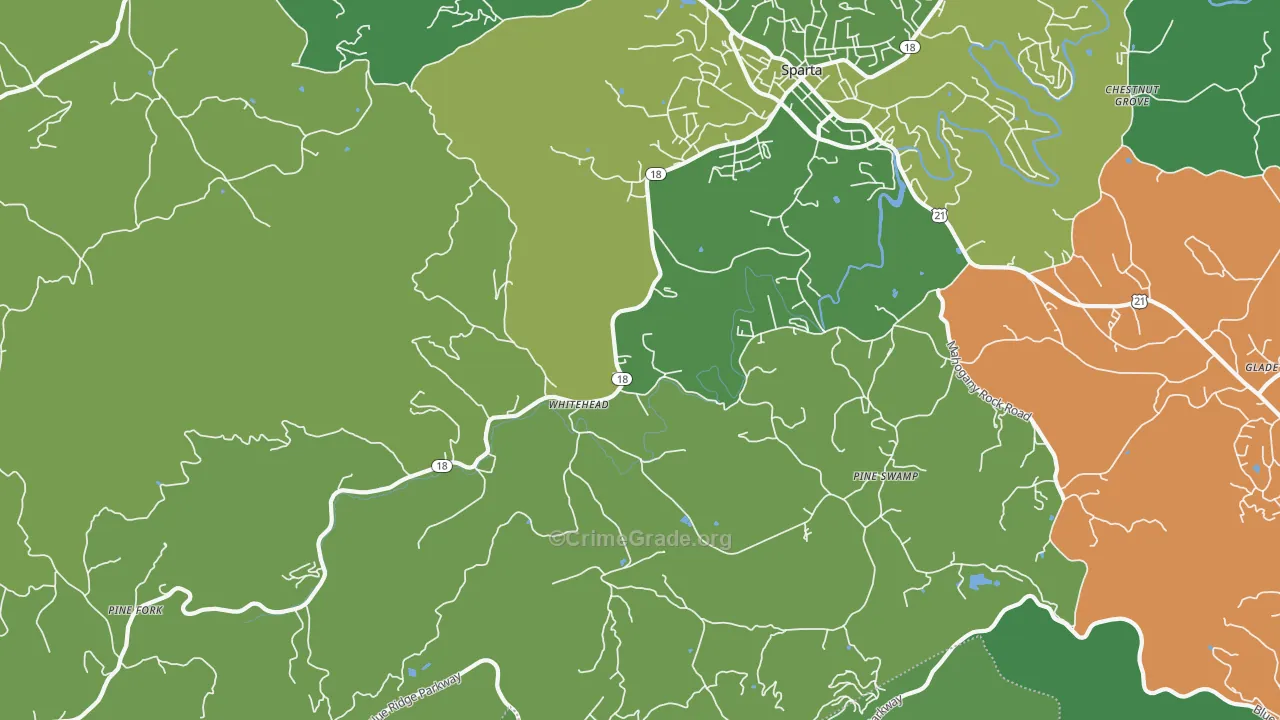 Whitehead, NC Map of Vehicle Theft Rates