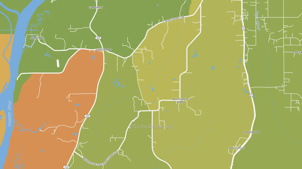 Whitehouse Forks, AL Map of Vehicle Theft Rates