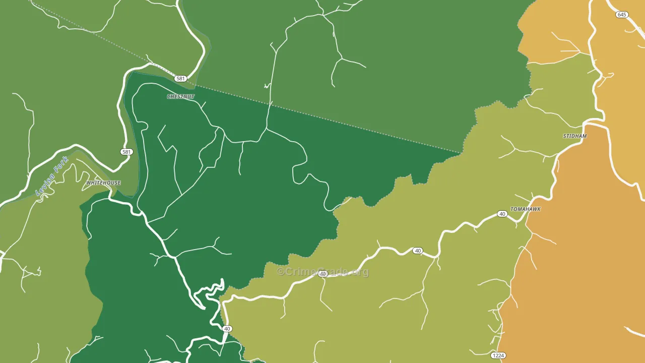 Whitehouse, KY Map of Vehicle Theft Rates