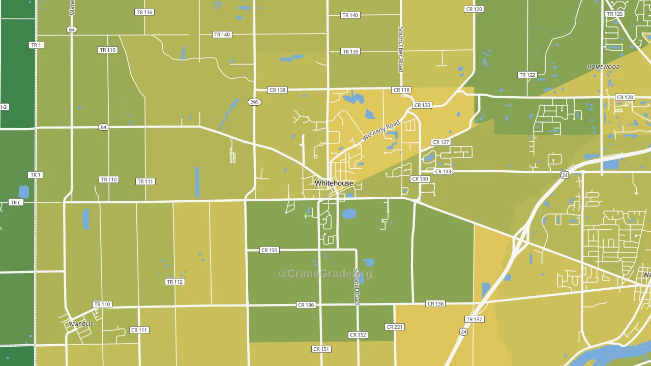 Whitehouse, OH Map of Vehicle Theft Rates