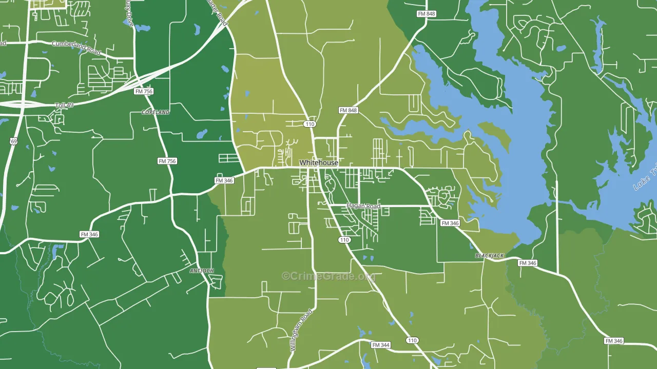 Whitehouse, TX Map of Vehicle Theft Rates