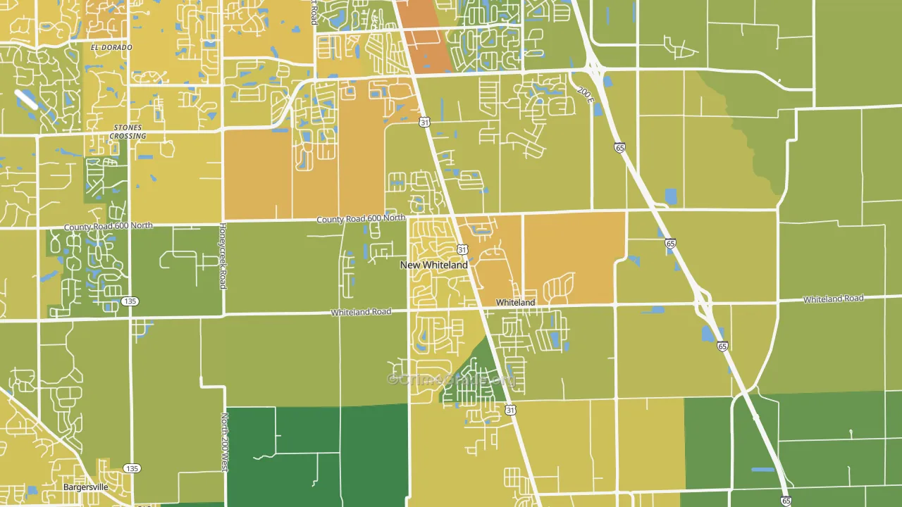 Whiteland, IN Map of Vehicle Theft Rates