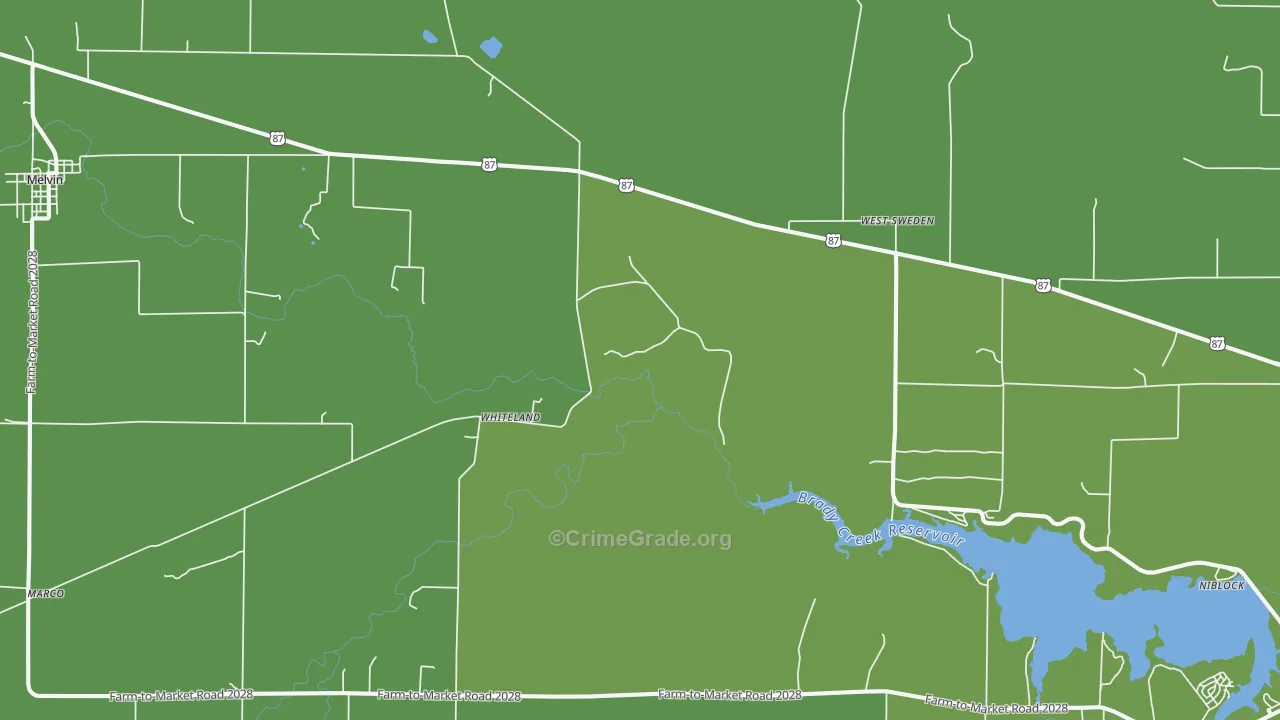 Whiteland, TX Map of Vehicle Theft Rates