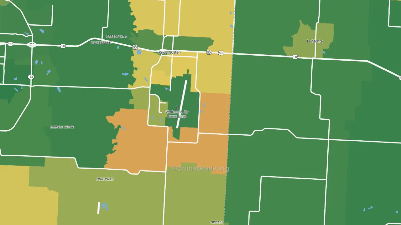 Whiteman Air Force Base, MO Map of Vehicle Theft Rates