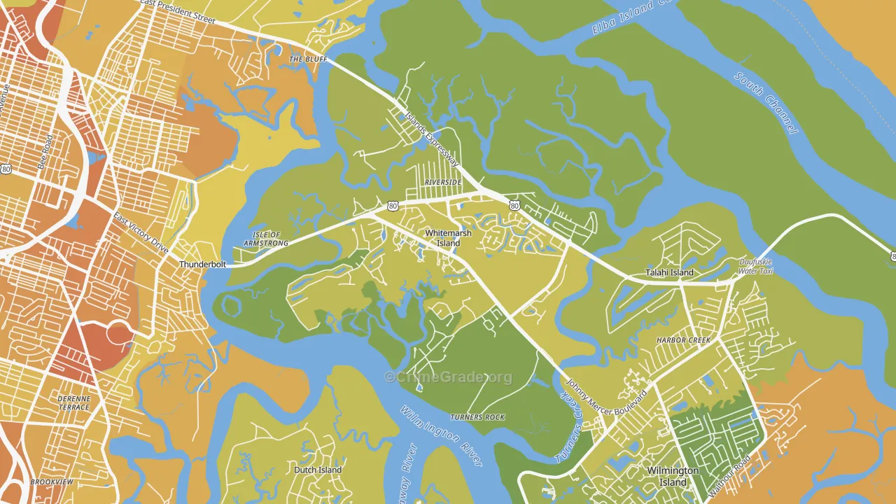 Whitemarsh Island, GA Map of Vehicle Theft Rates
