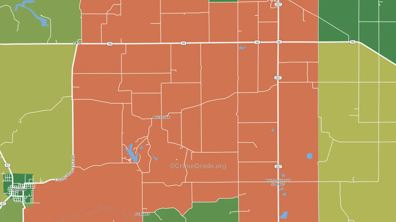Whiteoak, IN Map of Vehicle Theft Rates