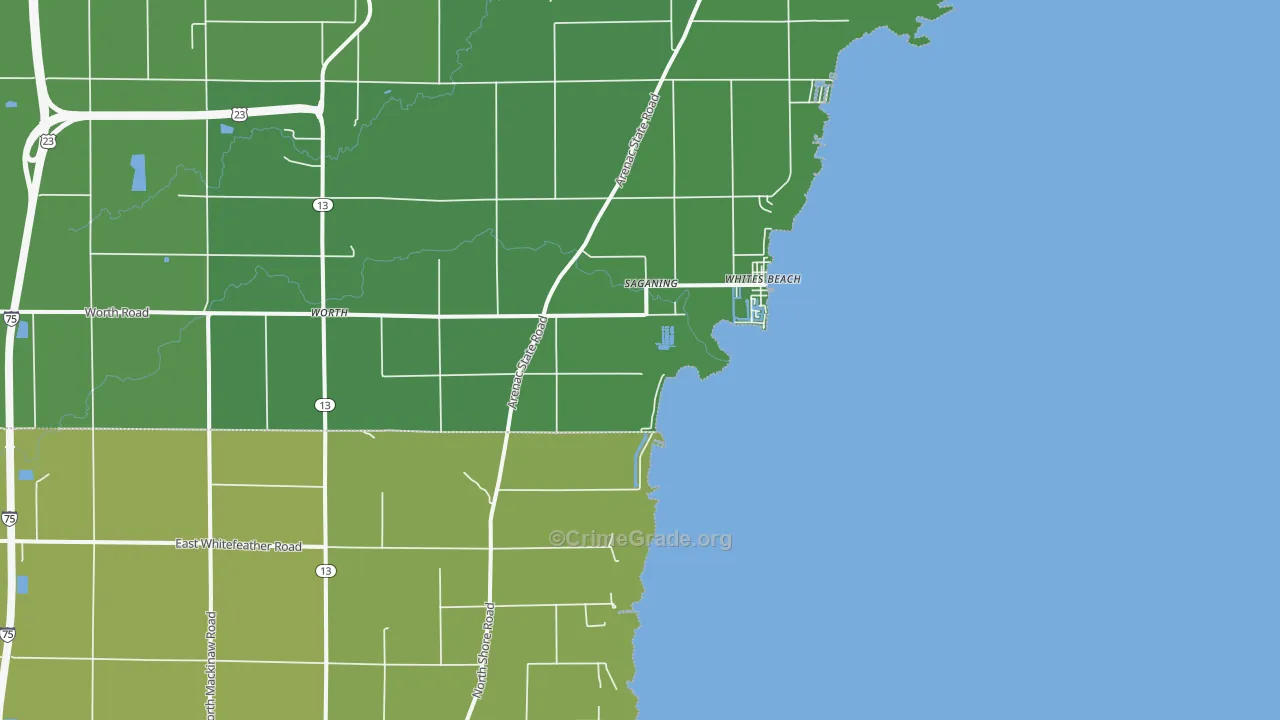 Whites Beach, MI Map of Vehicle Theft Rates