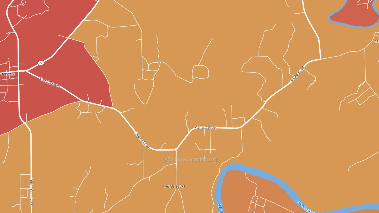 Whites Bluff, AL Map of Vehicle Theft Rates