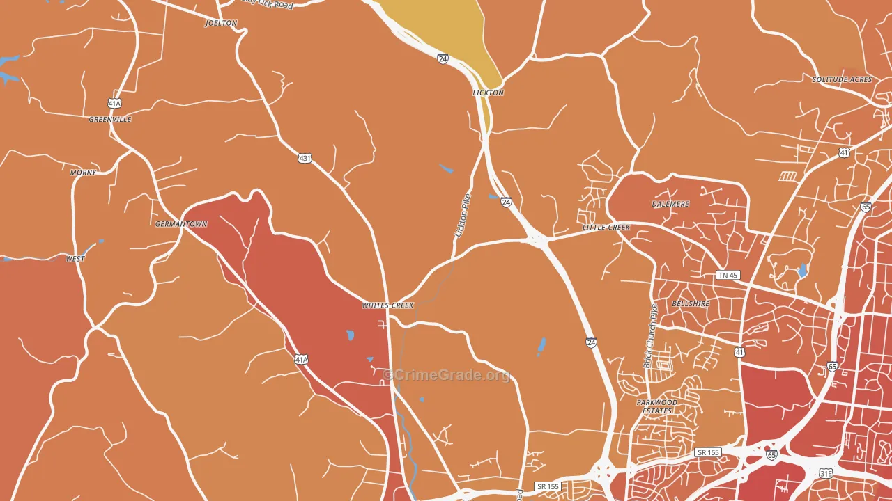 Whites Creek, TN Map of Vehicle Theft Rates