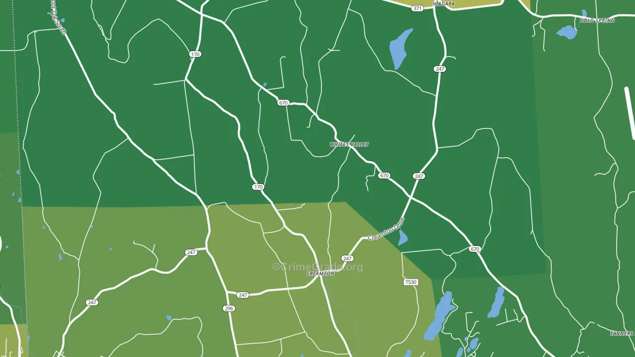 Whites Valley, PA Map of Vehicle Theft Rates
