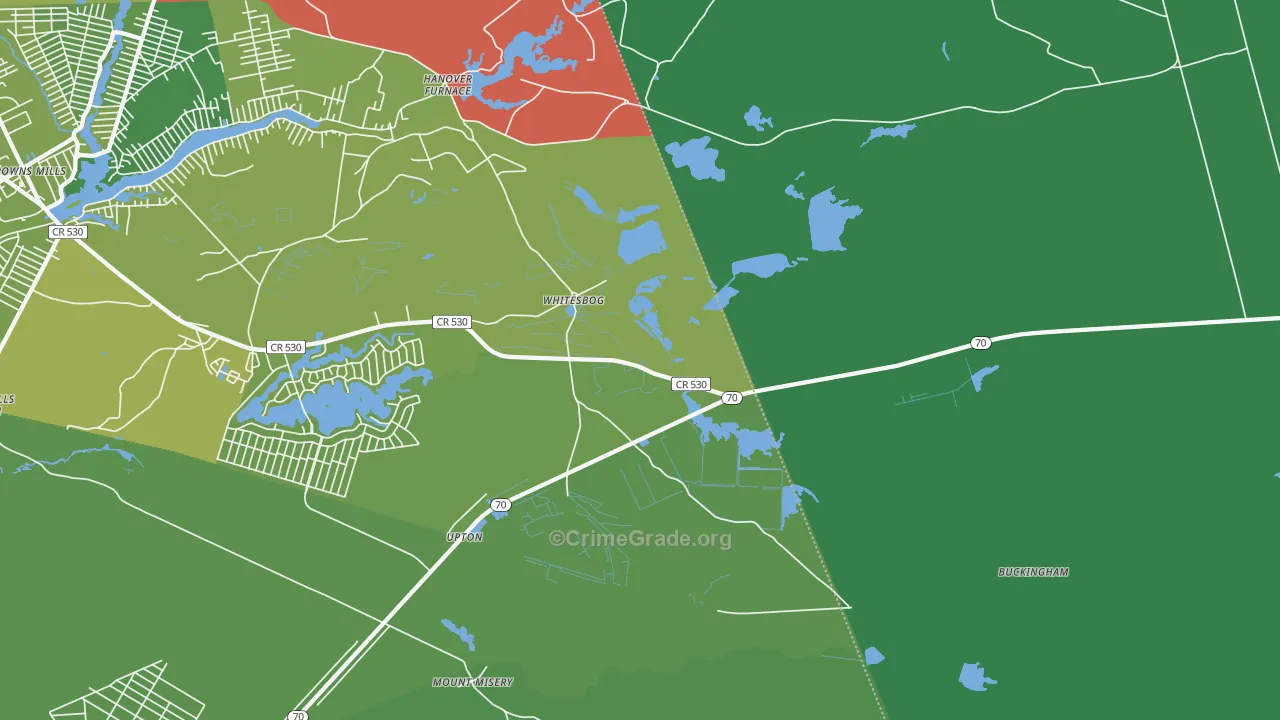 Whitesbog, NJ Map of Vehicle Theft Rates
