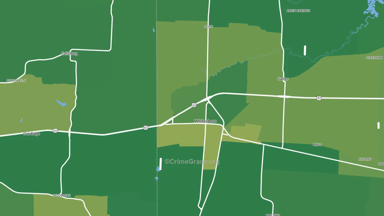 Whitesboro, TX Map of Vehicle Theft Rates