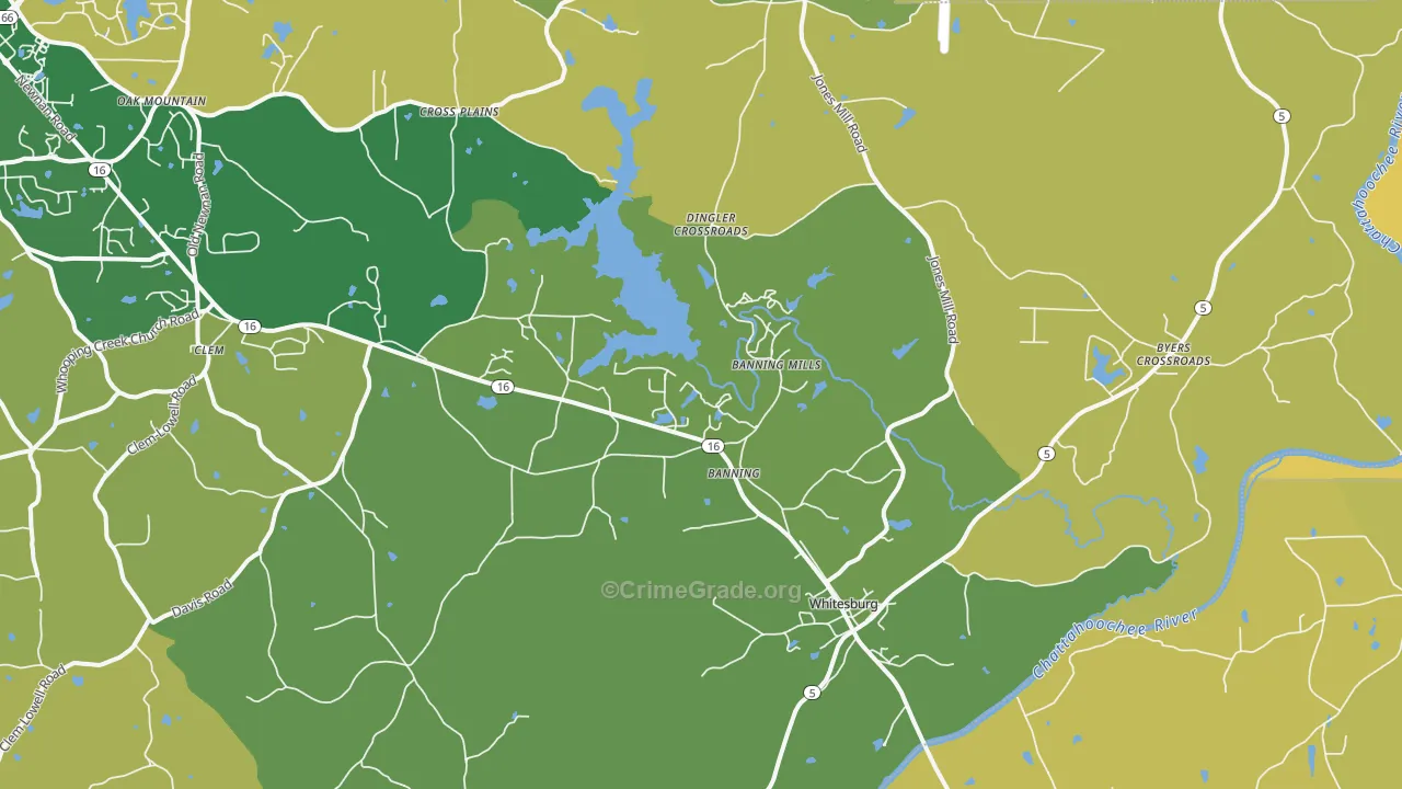 Whitesburg, GA Map of Vehicle Theft Rates