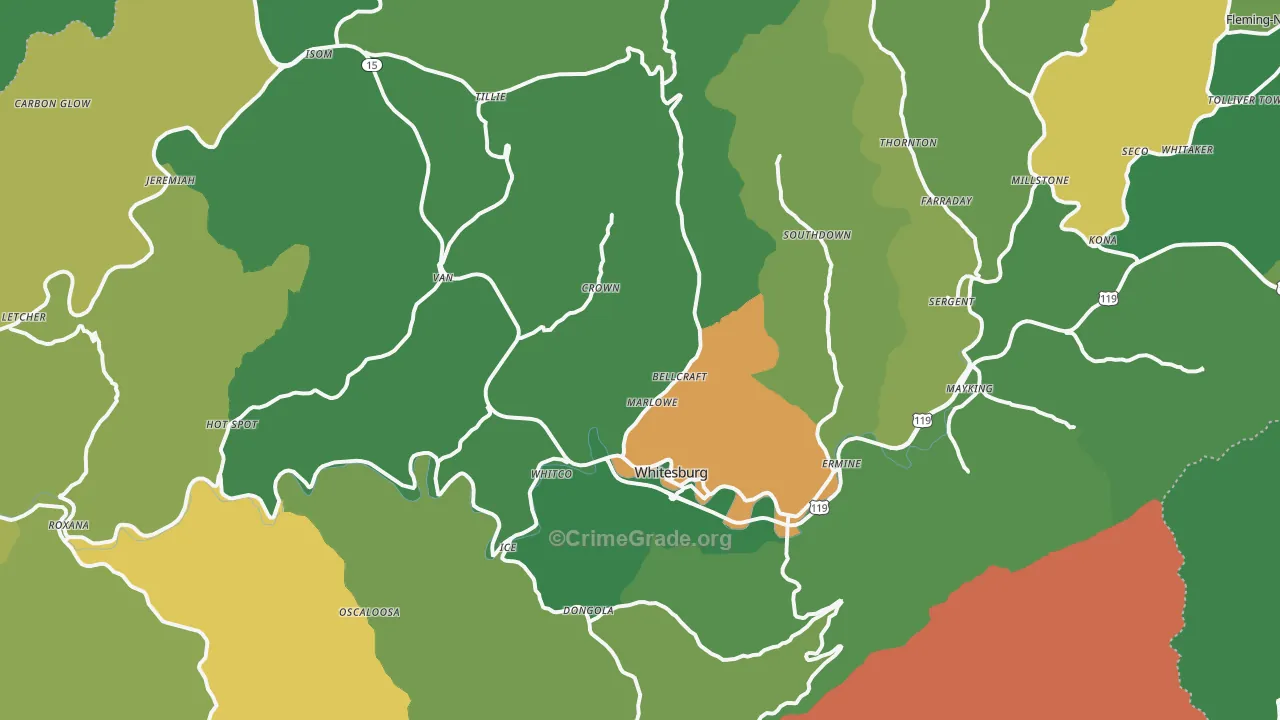 Whitesburg, KY Map of Vehicle Theft Rates