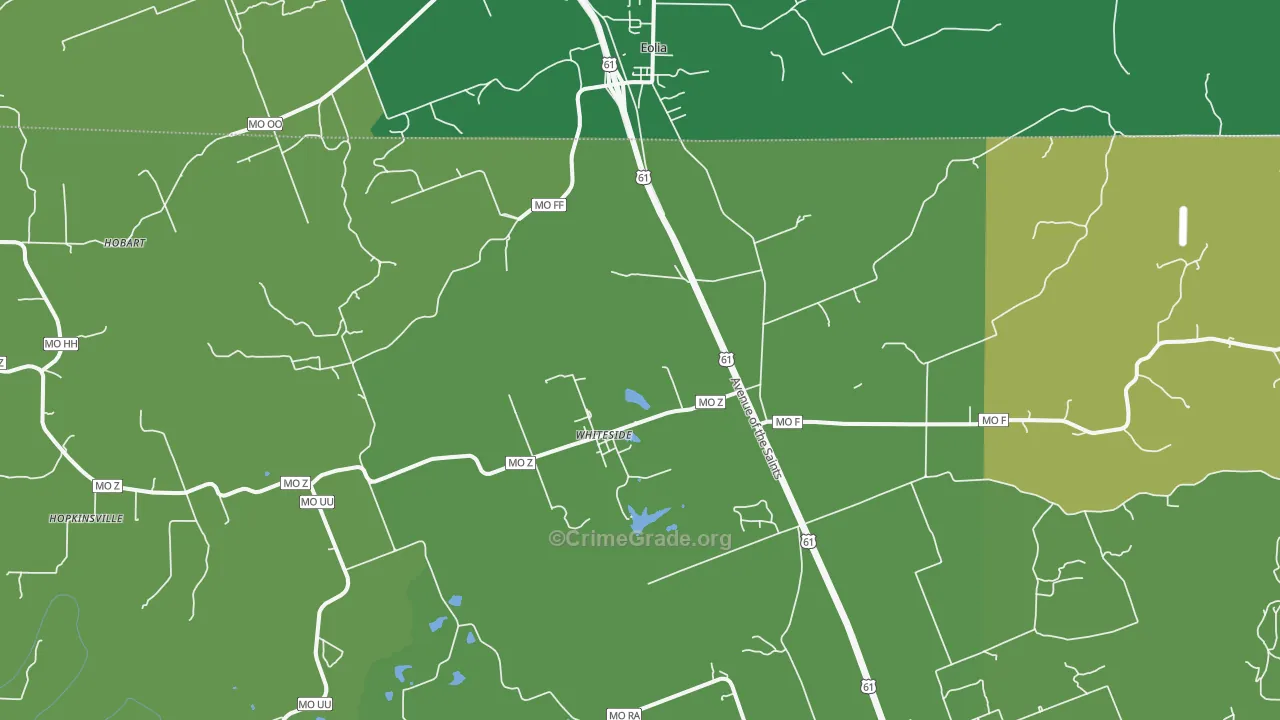 Whiteside, MO Map of Vehicle Theft Rates