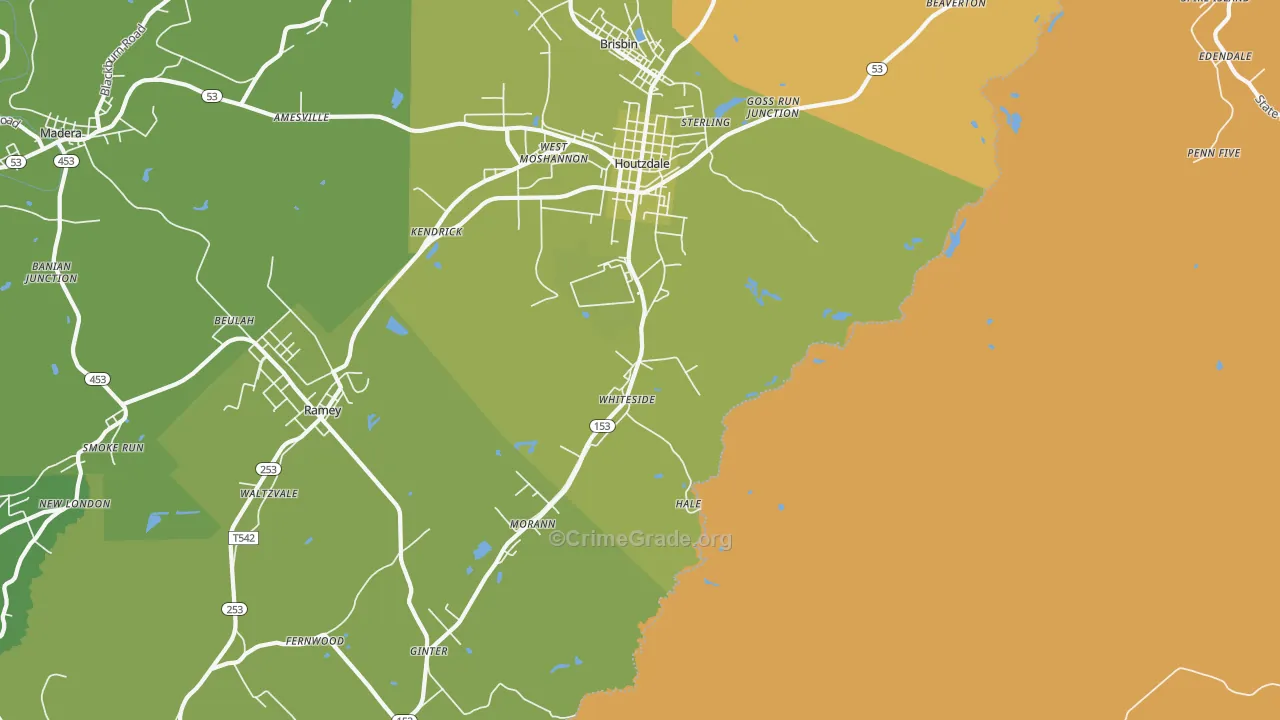 Whiteside, PA Map of Vehicle Theft Rates