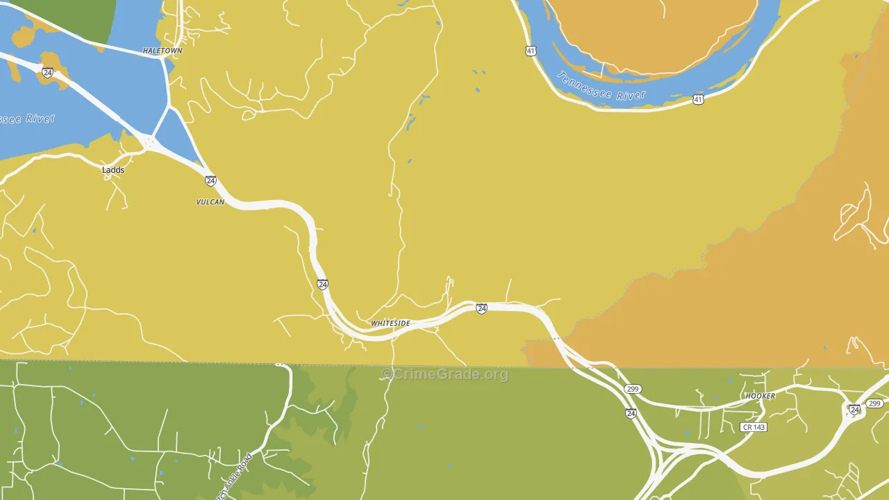 Whiteside, TN Map of Vehicle Theft Rates