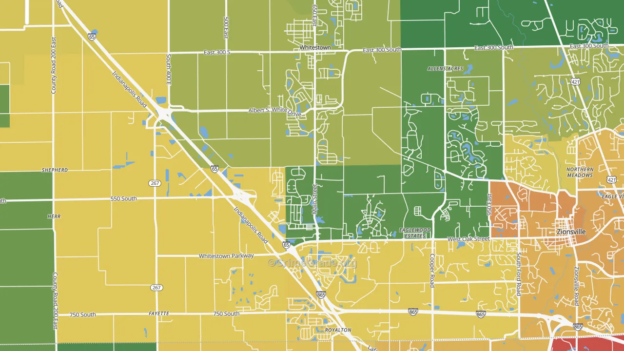 Whitestown, IN Map of Vehicle Theft Rates