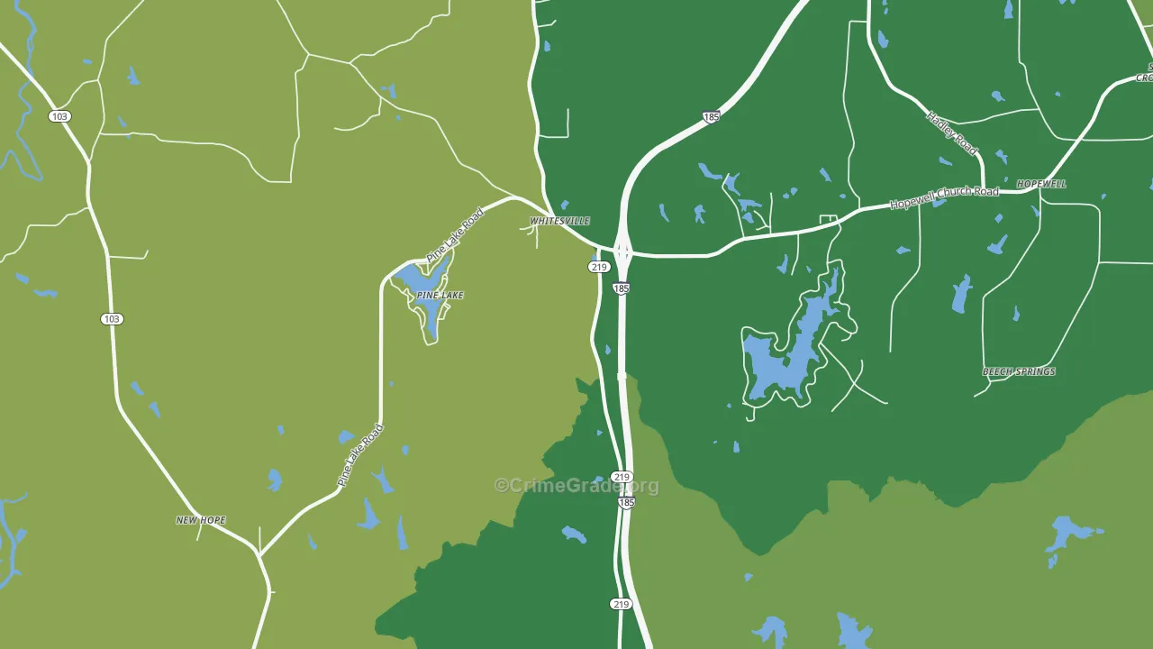 Whitesville, GA Map of Vehicle Theft Rates