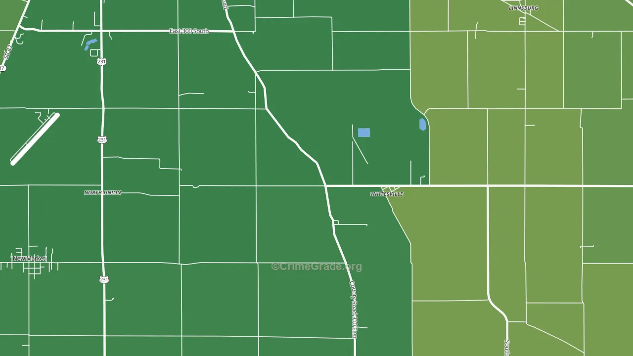 Whitesville, IN Map of Vehicle Theft Rates